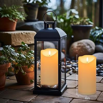 9 LED Battery Operated Black Lantern with Flameless Candle