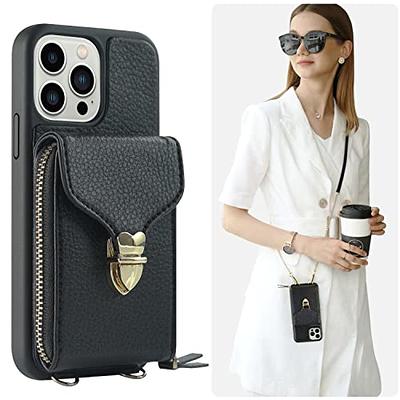  CUSTYPE for iPhone 14 Plus Case Wallet with Card Holder for  Women, Crossbody Zipper Case with Strap Wrist, Protective Leather Case Purse  with Ring for Apple iPhone 14 Plus, 6.7inch, Black 