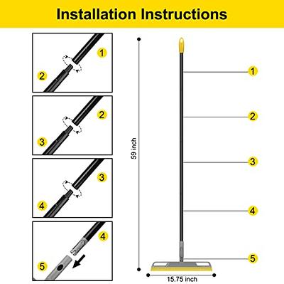 Pet Hair Remover Rubber Broom with Squeegee 59 inches Adjustable Carpet  Rake Long Handle Push Broom for Hair Pet Dog Carpet Hardwood Floor Tile  Windows Cleaning Black + Pet Comb