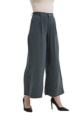 Straight Leg Charcoal Pants for Women with Elastic Waistband