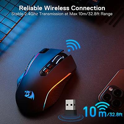 Redragon Wireless Gaming Mouse, Tri-Mode 2.4G/USB-C/Bluetooth Mouse Gaming,  10000 DPI, RGB Backlit, Fully Programmable, Rechargeable Wireless Computer
