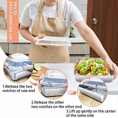 E-far 8 x 8-Inch Baking Pan with lid, Square Cake Brownie Baking Pans  Stainless Steel Bakeware Set of 2, Non-toxic & Healthy, Easy Clean &  Dishwasher