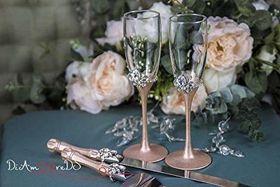 Rose Gold Wedding Glasses and Cake Server Set Bridal Shower Gifts