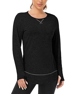 Workout Outfits Long Sleeve Shirts for Women Athletic Tops Running  Sweatshirt with Thumb Holes L Black