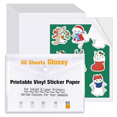 Sticker Paper Printable Vinyl for Inkjet Printer, 60 Sheets Glossy Self- Adhesive Waterproof Quick-Drying Tear-Resistant Sticker Printer Paper  8.5x11 Inches - Yahoo Shopping