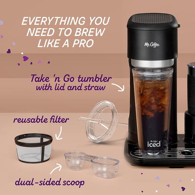 Mr. Coffee 3-in-1 Single-Serve Frappe, Iced & Hot Coffee Maker & Blender  w/Reusable Filter, Scoop, Recipe Book, 2 Tumblers, Lids and Straws, Lavender