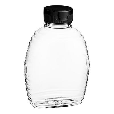 16 oz. (24 oz. Honey Weight) Ribbed Hourglass PET Honey Bottle with  Pressure Sensitive Liner Black Plastic Flip Top Lid