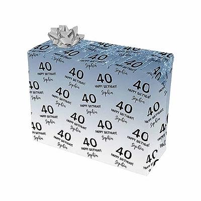 Custom Birthday Wrapping Paper with Name Happy 40th Birthday Blue