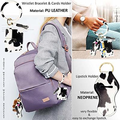 Pu Leather Wristlet Keychain Keyring Tassel Bracelet Women Round