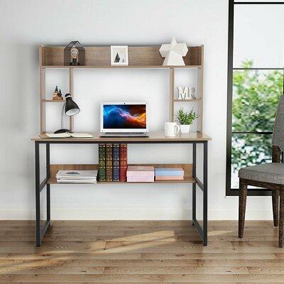 Cubiker Computer Home Office Desk, 47 Small Desk Table with Storage Shelf  and Bookshelf, Study Writing Table Modern Simple Style Space Saving Design