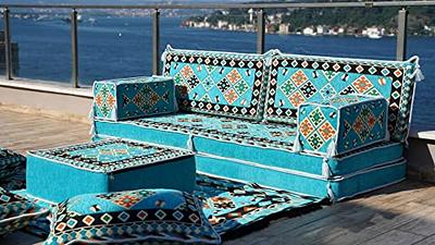 8 Thickness Floor Couches, Blue Arabic Floor Sofa Seating Set