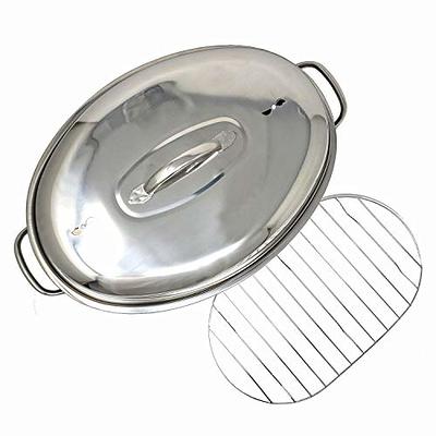 Stainless Steel High Dome Turkey Roaster Pan With Lid & Wire Rack for  Roasting Meat & Vegetables