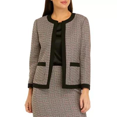 Kasper Petite Long Sleeve Tweed Piped Open Front Jacket, Red, 4P - Yahoo  Shopping