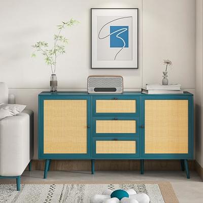  Knocbel Storage Cabinet with 2 Drawers and 4 Rattan