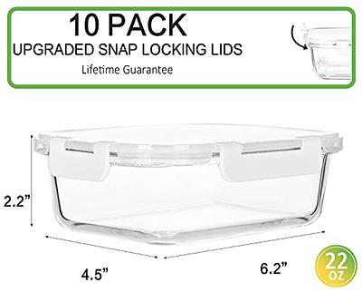 10-Pack, 22-Ounce Glass Meal Prep Containers, Glass Food Storage
