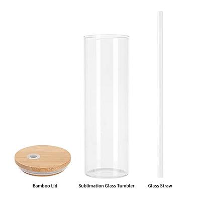 20 oz Clear Glass Sublimation Tumbler w/ Bamboo Lid & Plastic Straw