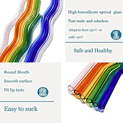 BilliGO 6 PCS Colored Wavy Glass Straw,7.87'' x 8mm High