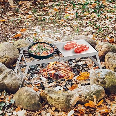 Folding Campfire Grill Fire Pit Cooking Grate Bbq Rack Griddle Plate w/ Legs