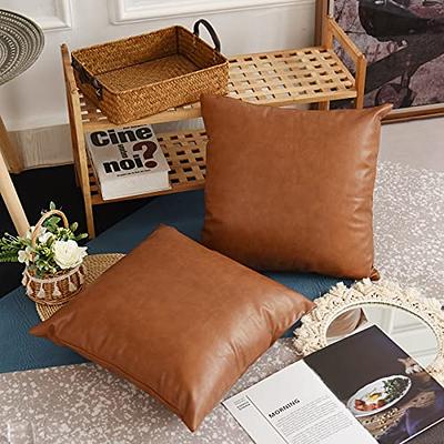 Faux Leather Decorative Pillow Covers for Couch Bed Sofa, 18 x 18