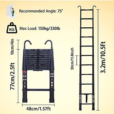 Attic Ladder Pull Down System, 12 Steps Aluminum Magnesium Alloy Attic Stairs, 10.17FT Wall-Mounted Collapsible Loft Ladder with Armrests