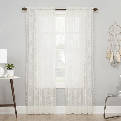 No. 918 Mariela Floral Trim Semi Sheer Rod Pocket Kitchen Curtain