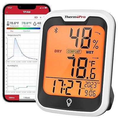 ThermoPro TP358 Bluetooth Thermometer for Room Temperature with Built-in  Clock, Smart Temperature Sensor and Humidity Meter with Backlit, 260Ft  Hygrometer Indoor Thermometer for Home Greenhouse - Yahoo Shopping