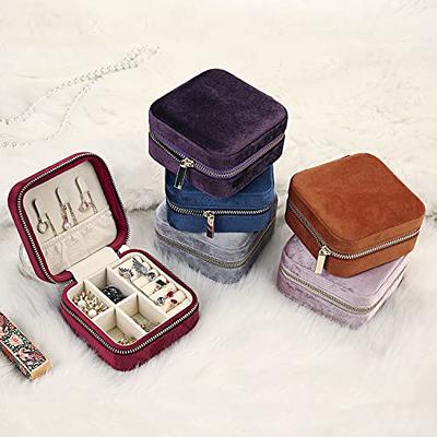 Plush Velvet Travel Jewelry Case, Mini Jewelry Box, Small Jewelry Organizer Portable Display Jewelry Storage Case for Rings Earrings Necklace