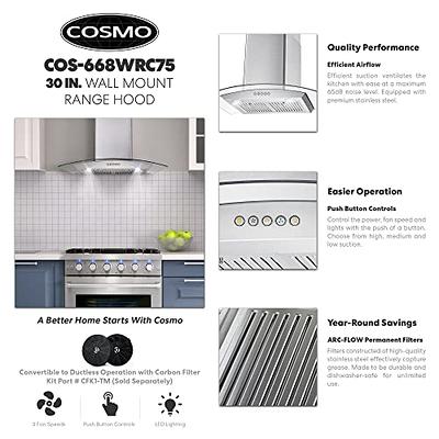 Cosmo 30 in. Ducted Wall Mount Range Hood Kitchen Hood in Stainless Steel  with Push Button Controls, LED Lighting and Permanent Filters 