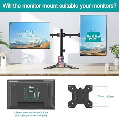 Mount-It! Single Stud TV Monitor Wall Mount | Fits 13-27 Inch TVs Monitors  | VESA 75x75 to 100x100