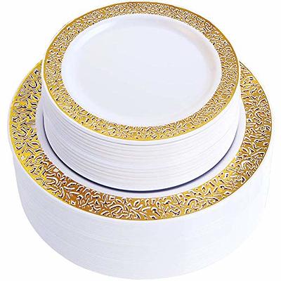 Select Settings 60 Count White with Gold Trim Plastic Plates 30 Dinner and Salad