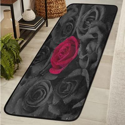 FZDXZJJ Red Rose Flower Runner Rug 2 x 6 ft, Black Rose Hallway Entryway Rug  Runner