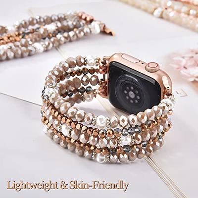 MOFREE Beaded Bracelet Compatible for Apple Watch Band 38mm 40mm 41mm 42mm  44mm 45mm Women,Fashion Handmade Elastic Stretch Strap for iWatch Series SE