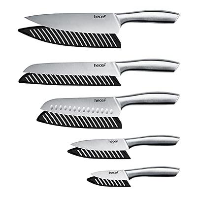 Hecef 6 Pieces Kitchen Knife Block Set, Satin Finished Stainless Steel  Sharp Chef Knife Set 