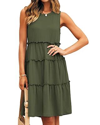 Buy Sleeveless Summer Cute Maternity Dress, Crewneck Ribbed Knit High Waist  Tank Dress, Beach Mini Sun Swing Dress, Army Green, Small at