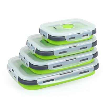 VIGIND Set of 4 Collapsible Foldable Silicone Food Storage Container,  Leftover Meal Box With Airtight Plastic Lids For Kitchen, Bento Lunch