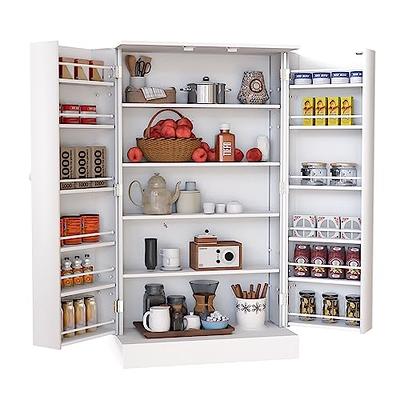Jehiatek 47” Kitchen Pantry Cabinet, White Freestanding Buffet Cupboards Sideboard with Doors & Adjustable Shelves, Kitchen Pantry Storage Cabinet