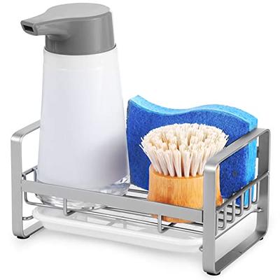 Wetheny Kitchen Sponge Holder-Kitchen Sink Caddy Organizer with Drain Pan  304 Stainless Steel for Sponges, Cleaning Cloth, Scrub Brush, Dish Soap and