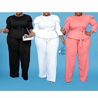 IyMoo Women's Plus Size 3 Piece Sets Outfit Ribbed Sweatshirt Crop Tank Top  Sweatpants Jumpsuit Romper Set