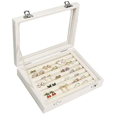 Frebeauty Rings/Earring Organizer Tray with Clear Lid, 10 Slots Large PU  Drawer Insert,Jewelry Storage Box Jewelry Display Case,Jewelry Store  Showcase with Lock,Gift for Women Girls (10 Slots)