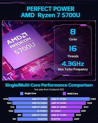 Beelink Mini PC, AMD Ryzen 7 5700U(Up to 4.3GHz, 8C/16T), 16GB DDR4 500GB  M.2 NVME SSD, SER5 Mini Computers Support 4K@60Hz Triple