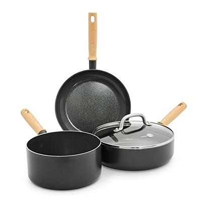 GreenPan Hudson Healthy Ceramic Nonstick, 4 Piece Cookware Pots and Pans Set,  Vintage Wood Inspired Handle, PFAS-Free, Dishwasher Safe, Black - Yahoo  Shopping