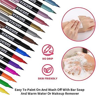 Temporary Tattoo Markers for Skin,15PCS Dual-Ended Tattoo Pen + 50 Paint  Stencils + 43 Tattoos Stickers,Glitter & Matte & Neon Glow Body Marker Set
