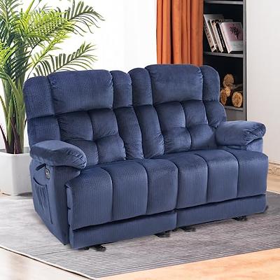 Matt 2 Seater Recliner Sofa with Cup Holder (Blue)