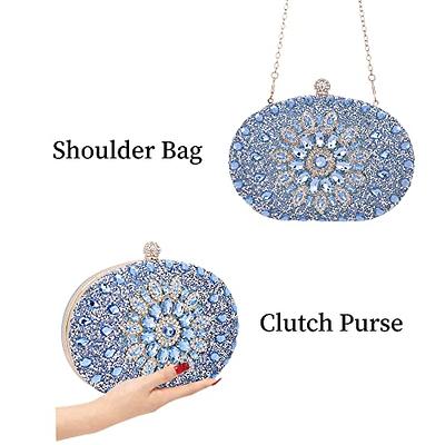 Royal Blue Rhinestone Beaded Evening Clutch Purse