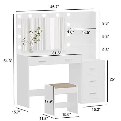 46.7 Makeup Vanity Table with Mirror, Vanity Desk with 5 Drawer, Bedroom Dressing Table, White Latitude Run