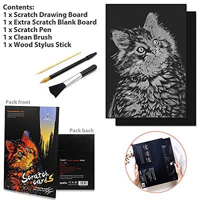 Animal scratch art rainbow painting paper, Engraving Art & Craft Sets,  Creative foil scratch art toys gift, DIY sketch card scratchboard for Kids  & Adults, Women - 16'' x 11.2'' with 3