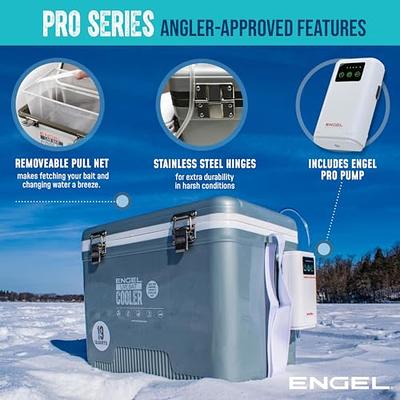 Engel Durable 30 Quart Live Bait Dry Box and Cooler with Rod Holders, White