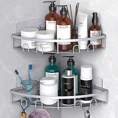 MAXIFFE Corner Stainless Steel Shower Caddy, 3-Pack Adhesive Shower  Organizer with 8 Hooks, Corner Shower Storage Shelf, Black