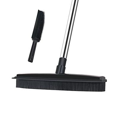 Rubber Broom with Squeegee and Adjustable Long Handle, Pet Hair and Fur  Remover, Carpet Rake and Floor Brush for Hardwood, Tile and Window