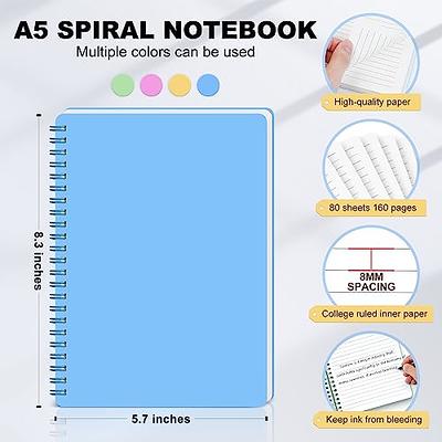 AOU 3-Pack Lined Spiral Notebooks, 8.3 x 5.7 in, 80 Sheets/160 Pages of  100GSM Thick Paper Per Notebook, A5 Ruled Notepads For Notes Taking in